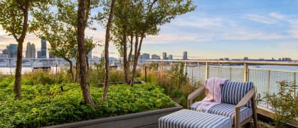 The shared roofdeck on top of the Manhattan co-op building at 20 River Terrace, dubbed "The Solaire."